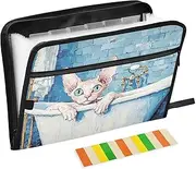 Customizable Accordion Document File Folder Expanding 13 Pockets A4 Letter Size with Zipper Closure for Document Storage Cute Cats Vintage Bathtub para guardar