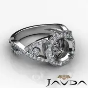 Halo Cross Shank Pave Round Semi Mount Diamond Engagement Ring 14k Gold 1.4Ctw