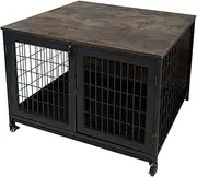 Wooden dog crate, multi-functional furniture dog crate, indoor dog cottage, small and medium-sized dog enclosure with tray at the bottom, steel and wood structure, suitable for indoors(111cm/44in-with
