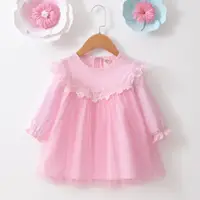 在飛比找蝦皮商城優惠-3-24 個月嬰兒學步女嬰公主裙婚禮花童長袖蕾絲拼布可愛薄紗