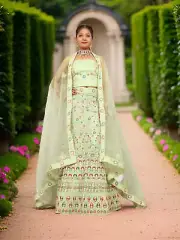 Semi-Stiched Lehenga with Soft Net Fabric & Zari Thread Work by Shreekama