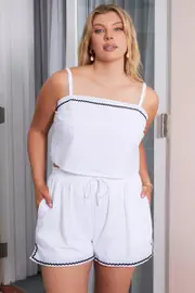 White Cami Top Crop Ric Rac