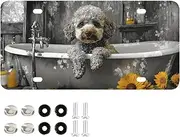 YXYZRMY License Plate Poodle Bathtub Cute Aluminum Decorative Car Front License Plates 6” × 12”