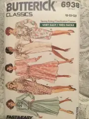 Butterick Pattern 6938 Misses Modest 5 Styles Dress Praire Sz 8-12 UC FF