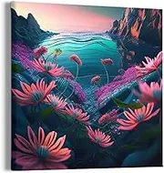 WAHJA Flowers Floating in the Ocean Surreal Fantasy Landscapes Dark Cyan Light Crimson
