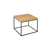 Design Square Modern Square Wooden Lamp End Side Table Metal Frame - Oak