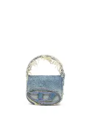 [Diesel] Diesel - 1DR XS-Iconic mini bag in denim and crystals - Crossbody Bags - Woman - Blue UNI Blue