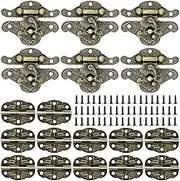 6pcs Retro Design Decorative Cabinet Jewelry Box Antique Buckle Drawer Wooden Case Box Latches Hasp Latch Buckle and 12pcs Vintage Bronze Engraved Designs Hinge and 108 Screws (Lotus Hinge)
