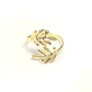 Sterling Silver 18k Gold Overlay Adjustable Olive Leafs Ring, Size 6