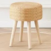 Round Ottoman Footstool Foot Stool Pouf Ottomans with Solid Wood Legs Hand