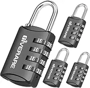 GIVERARE 4 Pack Combination Lock, 4-Digit Padlock Keyless, Resettable Luggage Locks for Backpack, Gym & School & Employee Locker, Weatherproof Travel Lock for Fence, Backyard Gate, Hasp, Case-Black