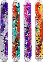 Playlearn USA Glitter Wand Magic Wonder Tube - for Kids Teachers Therapists Sensory Room Classroom Autistic ADHD SPD. Medium Size. 4 Different Multicolored Tubes