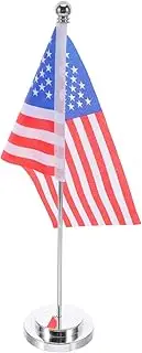 SEWACC Usa Mini Desk Flag with Iron Stand Compact American Flag Decor for Office and Home for Patriotic Celebrations and Workspace Decoration