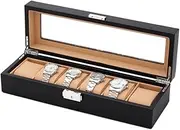 [CFZSALK] Watch Box Watch Holder 6 Slots Watch Box Leather Watch Display Storage Case With Glass Jewellery Box Watch Organizer Watch Case (Color : Onecolor) KeYJ