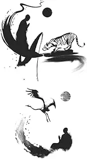 Cool Tattoos,Tiger Monk Red-Crowned Crane,Red-Crowned Crane Tattoos,Real Tattoo Look,Water-Resistant,Resilience,Lasts 1-2 Weeks,18 x 11 cm