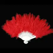 Red Feather Fan Folding Hand Costume Wedding Showgirl Dance Fancy Party Craft Decor