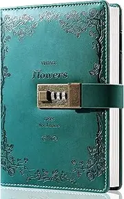 CAGIE Diary with Lock for Women Lockable Secrets Journal, Embossed Design Green Cover, 120 GSM 224 Pages Thick Refillable Journal with Lock for Adults Kids