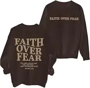 [ZXUBP] Christian Sweatshirt Women Faith Over Fear Sweater Christian Religious Sayings Pullover Tops
