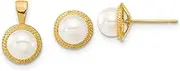 [JewelryWeb] 14ct Gold 5 6mm White Button Freshwater Cultured Pearl Earrings and Pendant Necklace Set