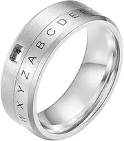 [JAJAFOOK] 8MM Men's Stainless Steel Alphabet Number Spinner Ring Decoder Design Silver, Black, Gold
