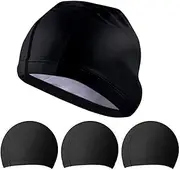 4 Pack Nylon Spandex Fabric Swimming Cap Lycra Cloth Swim Caps Elasticity Bathing Hat Shower for Men Women (Black x4)