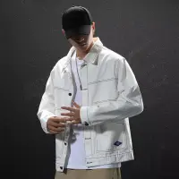 在飛比找蝦皮商城優惠-【M-2XL】春秋牛仔外套男士高街潮流嘻哈寬鬆休閒白色夾克