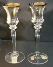 2 Mikasa "Jamestown Gold" Candlesticks 7 3/4" Original Sticker
