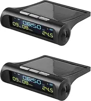 Binxind 2X Car Solar Digital Clock with LCD Time Date in-Car Temperature Display for Outdoor Personal Car Part Decoration A