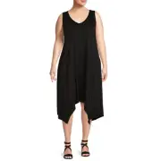 TERRA & SKY WOMAN'S DRESS SHARK BITE STYLE SLEEVELESS SIZES BLACK 2 POCKETS 2X