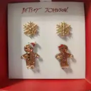 Betsey Johnson Christmas Gingerbread & Snowflake Earrings Set Of 2 Pairs New