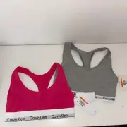Nwt Calvin Klein Cotton Unlined Bralette Bra Lot Two Pink Grey Small + 1 Free