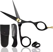 5.5” Japanese Steel Mustache & Beard Scissors for Men with Comb & Carrying Pouch