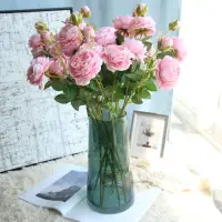 在飛比找蝦皮購物優惠-歐式包芯3頭牡丹西洋玫瑰 仿真花 家居裝飾 婚慶牆佈置 假花