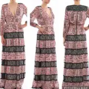 Alice + Olivia NWT Boho Paisley Lace Long Sleeve Daren Maxi Dress Red Size 0