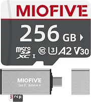 Miofive 256GB Memory Card - Ultimate Micro SD Card with USB 3.0 Type-C Card Reader, 170MB/s, C10, U3, A2, V30, 4K for 4K WiFi Dash Cams and GPS Dash Cams