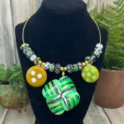 Adorned Crown Artisan Assemblage flower lucite glass beads collar necklace