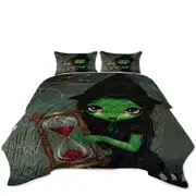 Halloween Theme Wicked Witch and Her Hourglass Coverlet