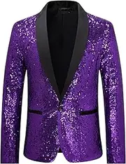 [Aosufei] Men Sequin Blazer Metallic Slim Suit Dinner Prom Shiny Outfit Wedding Party Tuxedo Banquet Fashion Jacket Pant