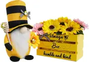 Bee Decor, Wood Bee Crate Decorations, Humble Bee Gnome Plush with Honey Dipper,