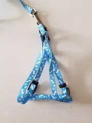 Harness & Lead Set - Dog Cat Small Blue Bones Print Adjustable 20-30cm