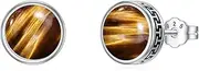 [Reaii] Natural Gemstone Stud Earrings for Men 925 Sterling Silver Male Earrings with Round Genuine Gemstone Jewelry Gifts for Him