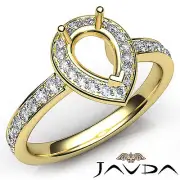 Halo Pave Setting Pear Semi Mount Diamond Engagement 18k Yellow Gold Ring 0.45Ct