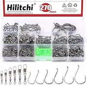 Hilitchi 270 Pcs 6 Sizes Fishing Hooks Offset Point Design in High Carbon Steel Construction Circle Hooks with Luminous Fishing Beads and 6 Sizes Fishing Swivel Snaps for Saltwater Freshwater