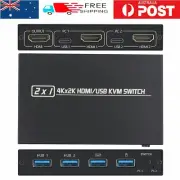 HDMI KVM Switch Box 2 Port USB 4K HDMI Switcher For Mouse & keyboard Sharing AU
