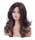 Brown mix Blonde Wig for Women Long Wavy Wig Layered Synthetic Wig with Bangs...