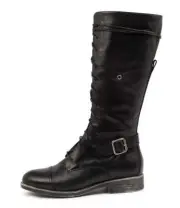 New Django & Juliette Mikan Black Leather Calf Boots Womens Shoes Casual