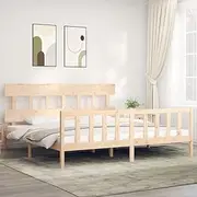 King Bed Frame Without Mattress, Pine Wood Bedframe with Wooden Slats, Queen/Bedroom, Platform Beds/Frames, Bed Base for Loft/Floor Furniture