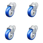 4 Inch Blue Polyurethane Wheel Swivel Bolt Hole Caster Set Service Caster Brand
