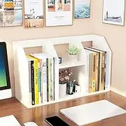 Desktop Organizer Rack, Office Desk Storage Shelf, Bookend, Bookshelve, Desktop Bookcase Wood Bookshelf A39 (White, 60X20X36CM)
