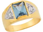 10k or 14k Two Tone Real Gold Simulated Aquamarine Handsome Mens Ring